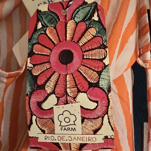 FARM RIO + ANTHRO Tie Strap Mini Nap Dress Cotton Orange Striped Boho Resort - Picture 10 of 12